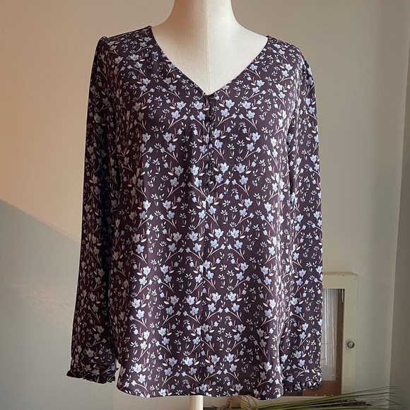 *Like New* LOFT Floral Rich Purple & Blue Chic Boho Peasant Top - Picture 1 of 6